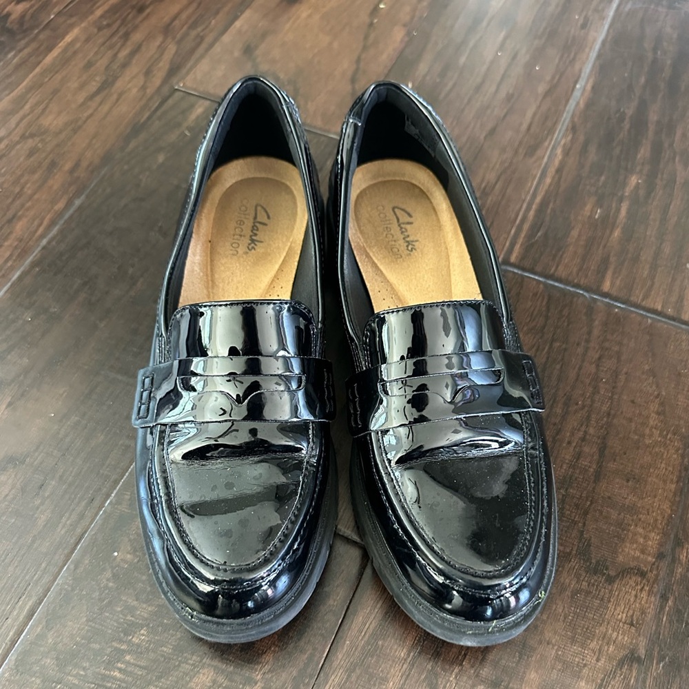 Clarks Black Penny Loafers